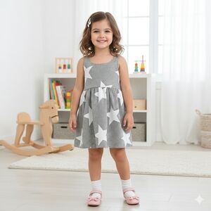 Toddler Girl Star Print Dress Summer Sundress Sleeveless Cotton Holiday Outfit